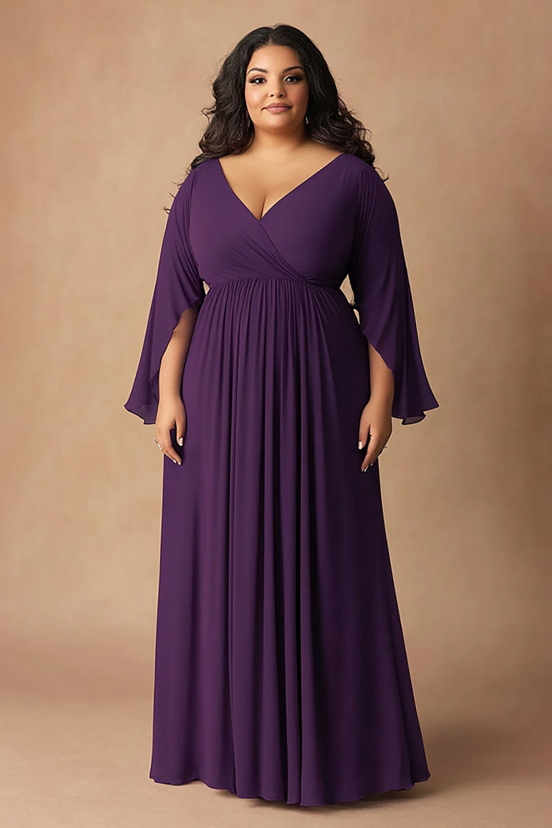 Laden Sie das Bild in den Galerie-Viewer, Dunkelviolettes Chiffon Plus Size Kleid für die Brautmutter
