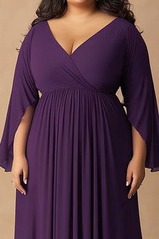 Dunkelviolettes Chiffon Plus Size Kleid für die Brautmutter