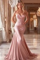 Laden Sie das Bild in den Galerie-Viewer, Rosa Meerjungfrau Herzausschnitt Satin Gerafftes Langes Ballkleid