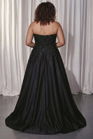 Laden Sie das Bild in den Galerie-Viewer, Schwarzes Herzausschnitt A-Linie Satin Lange Plus Size Ballkleid mit Schlitz