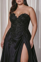 Laden Sie das Bild in den Galerie-Viewer, Schwarzes Herzausschnitt A-Linie Satin Lange Plus Size Ballkleid mit Schlitz