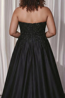 Laden Sie das Bild in den Galerie-Viewer, Schwarzes Herzausschnitt A-Linie Satin Lange Plus Size Ballkleid mit Schlitz