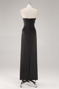 Schwarzes Trägerloses Hochzeitsgastkleid mit 3D-Blumen