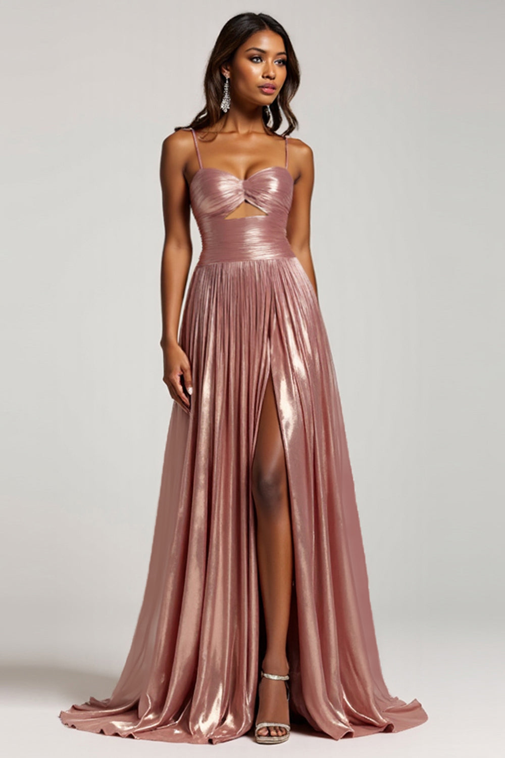 Glitter Dusty Rose A Linie Cut Out Spaghettiträger Ballkleid