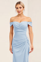 Laden Sie das Bild in den Galerie-Viewer, Rosa Gerafftes Schulterfreies Brautjungfernkleid