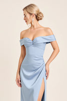 Laden Sie das Bild in den Galerie-Viewer, Staubblaues Meerjungfrauenkleid mit Rüschen und Schlitz