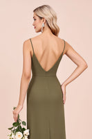 Laden Sie das Bild in den Galerie-Viewer, Olive Langes Etui Brautjungfernkleid mit Spaghettiträgern