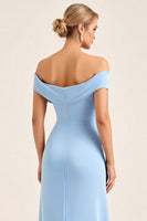 Laden Sie das Bild in den Galerie-Viewer, Blush Rosa Etui Schulterfreies Langes Brautjungfernkleid aus Satin mit Schlitz