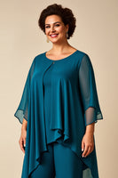 Laden Sie das Bild in den Galerie-Viewer, Chiffon Pfau Rundhals Übergröße Brautmutter Hosenanzüge