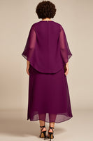 Laden Sie das Bild in den Galerie-Viewer, Chiffon A Linie Lila Tee Länge Übergröße Brautmutterkleid