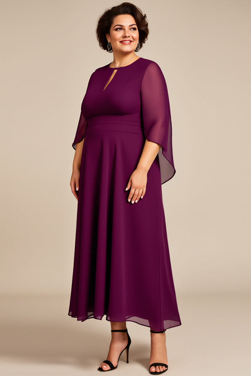 Laden Sie das Bild in den Galerie-Viewer, Chiffon A Linie Lila Tee Länge Übergröße Brautmutterkleid