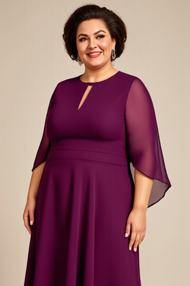 Laden Sie das Bild in den Galerie-Viewer, Chiffon A Linie Lila Tee Länge Übergröße Brautmutterkleid