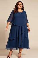 Laden Sie das Bild in den Galerie-Viewer, Marineblaues Plus Size Chiffon A Linie Mutter der Braut Kleid