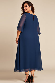 Marineblaues Plus Size Chiffon A Linie Mutter der Braut Kleid