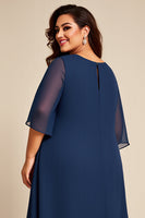 Laden Sie das Bild in den Galerie-Viewer, Marineblaues Plus Size Chiffon A Linie Mutter der Braut Kleid