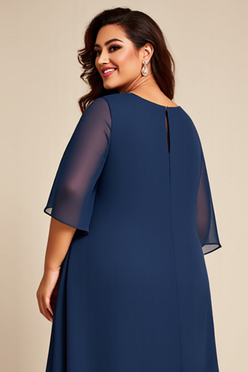 Laden Sie das Bild in den Galerie-Viewer, Marineblaues Plus Size Chiffon A Linie Mutter der Braut Kleid