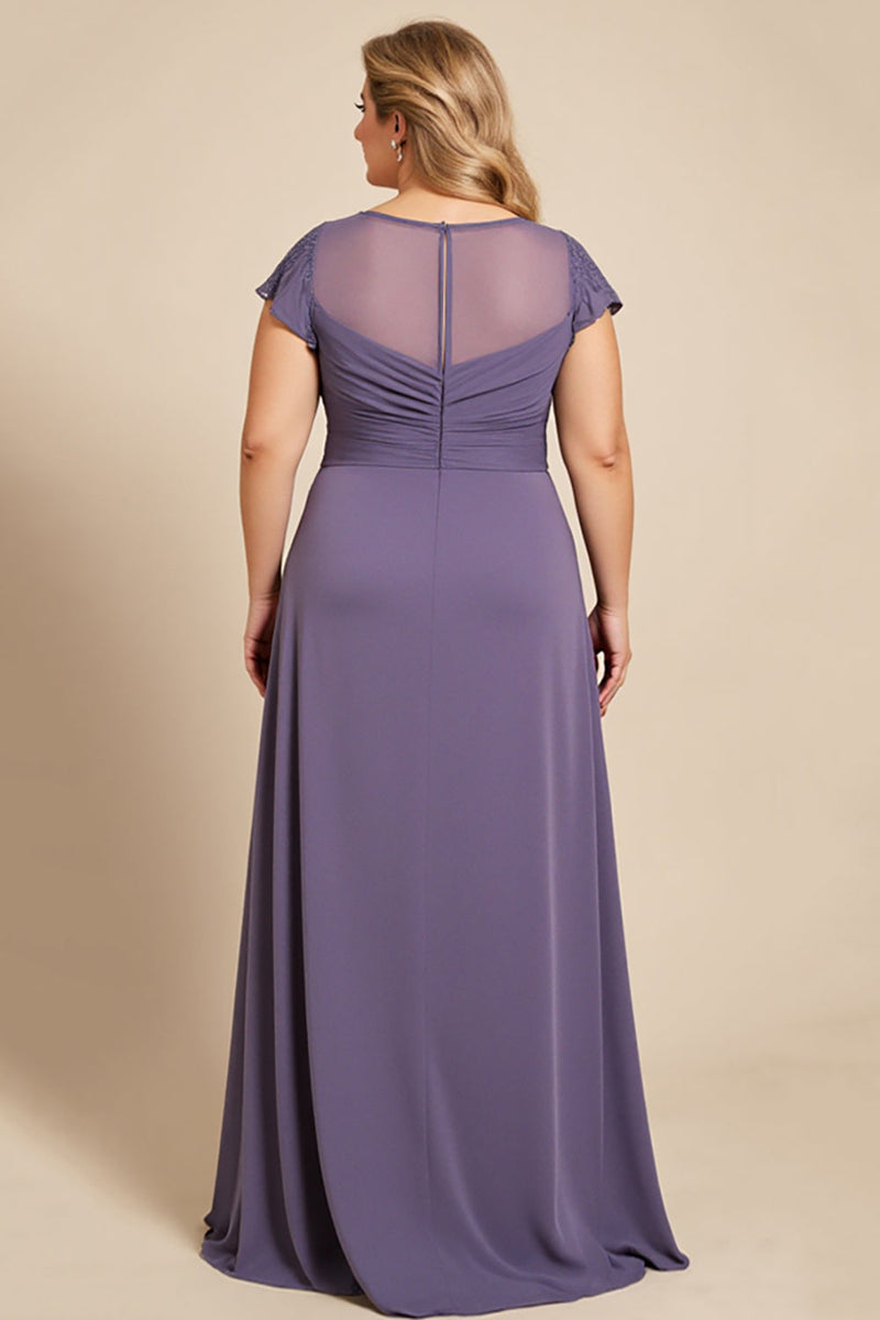 Laden Sie das Bild in den Galerie-Viewer, Grau Lila A Linie Chiffon Spitze Plus Size Mutter der Braut Kleid