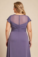 Laden Sie das Bild in den Galerie-Viewer, Grau Lila A Linie Chiffon Spitze Plus Size Mutter der Braut Kleid