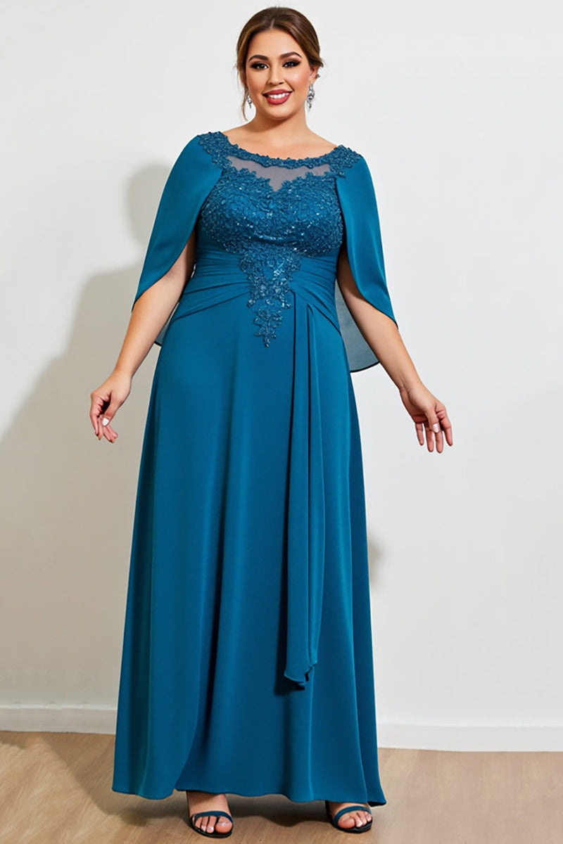 Laden Sie das Bild in den Galerie-Viewer, Pfau A Linie Spitze Chiffon Cape Plus Size Mutter der Braut Kleid