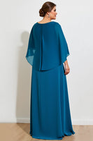 Laden Sie das Bild in den Galerie-Viewer, Pfau A Linie Spitze Chiffon Cape Plus Size Mutter der Braut Kleid