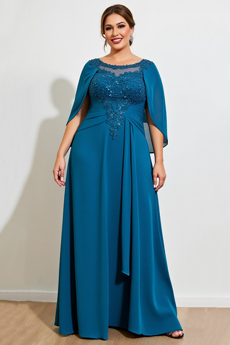 Laden Sie das Bild in den Galerie-Viewer, Pfau A Linie Spitze Chiffon Cape Plus Size Mutter der Braut Kleid