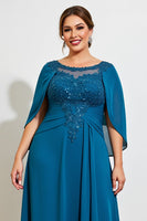 Laden Sie das Bild in den Galerie-Viewer, Pfau A Linie Spitze Chiffon Cape Plus Size Mutter der Braut Kleid