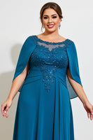 Laden Sie das Bild in den Galerie-Viewer, Pfau A Linie Spitze Chiffon Cape Plus Size Mutter der Braut Kleid