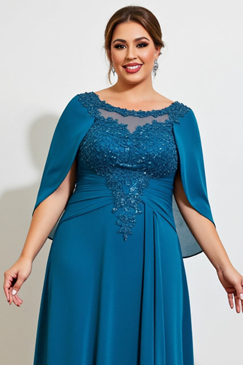 Laden Sie das Bild in den Galerie-Viewer, Pfau A Linie Spitze Chiffon Cape Plus Size Mutter der Braut Kleid