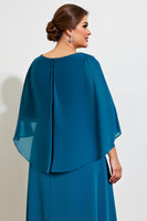 Laden Sie das Bild in den Galerie-Viewer, Pfau A Linie Spitze Chiffon Cape Plus Size Mutter der Braut Kleid