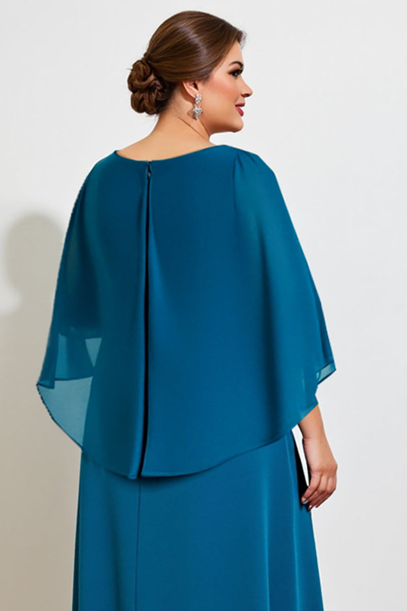 Laden Sie das Bild in den Galerie-Viewer, Pfau A Linie Spitze Chiffon Cape Plus Size Mutter der Braut Kleid