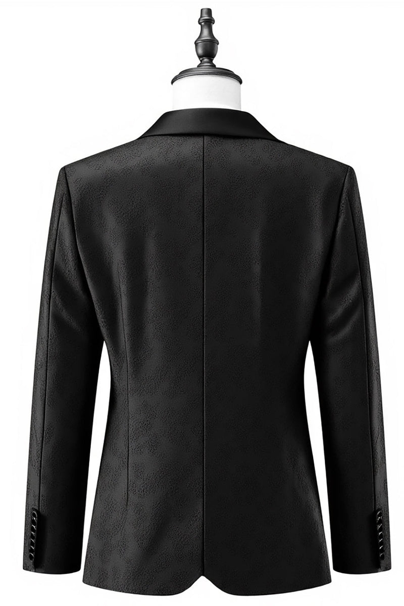 Laden Sie das Bild in den Galerie-Viewer, Herren Schwarzer Ein-Knopf-Schal Revers Jacquard Ballblazer