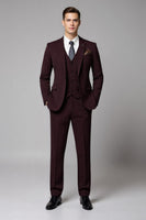 Laden Sie das Bild in den Galerie-Viewer, Burgunderfarbene 2-teilige Herrenanzüge mit gekerbtem Revers