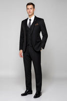 Laden Sie das Bild in den Galerie-Viewer, Schwarzer 3-teiliger Einreihiger Formeller Herrenanzug mit gekerbtem Revers