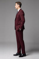 Laden Sie das Bild in den Galerie-Viewer, Burgunderrot 3-teilige einreihige formelle Herrenanzüge mit gekerbtem Revers