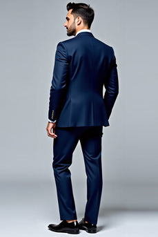 Dunkelblauer 2-teiliger einreihiger Slim-Fit Herrenanzug mit revers