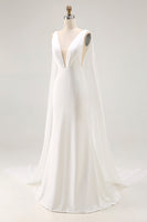 Laden Sie das Bild in den Galerie-Viewer, Elfenbein Meerjungfrauen Brautkleid aus Satin mit V-Ausschnitt und Watteau-Schleppe