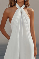 Laden Sie das Bild in den Galerie-Viewer, Weißes Etui Neckholder Chiffon Langes Standesamtkleid