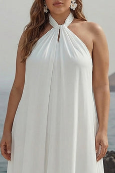 Weißes Halter Chiffon Übergröße Langes Boho Strandkleid