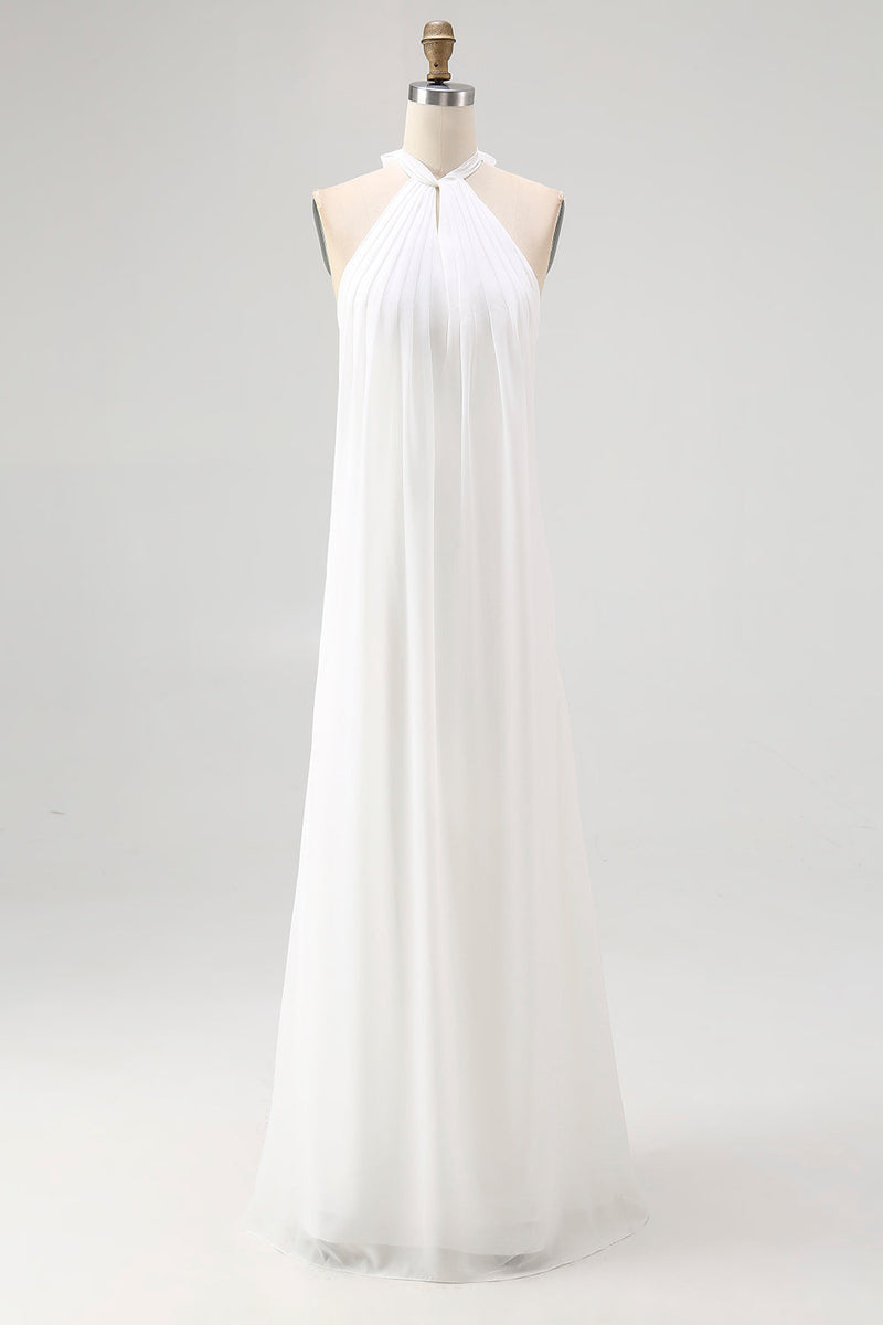 Laden Sie das Bild in den Galerie-Viewer, Weißes Halter Chiffon Übergröße Langes Boho Strandkleid