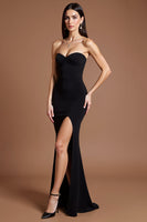 Laden Sie das Bild in den Galerie-Viewer, Herzausschnitt Schwarzes Meerjungfrau Ballkleid mit Schlitz