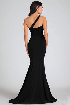 Einschulteriges Schwarzes Meerjungfrauen Ballkleid aus Chiffon