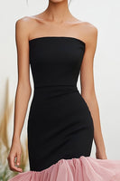 Laden Sie das Bild in den Galerie-Viewer, Schwarz Rosa Trägerloses Meerjungfrauen Ballkleid mit Rüschen