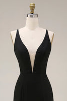 Laden Sie das Bild in den Galerie-Viewer, Schwarzes Meerjungfrauen-Satin-Langes Festkleid mit Spitze