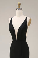 Laden Sie das Bild in den Galerie-Viewer, Schwarzes Meerjungfrauen-Satin-Langes Festkleid mit Spitze