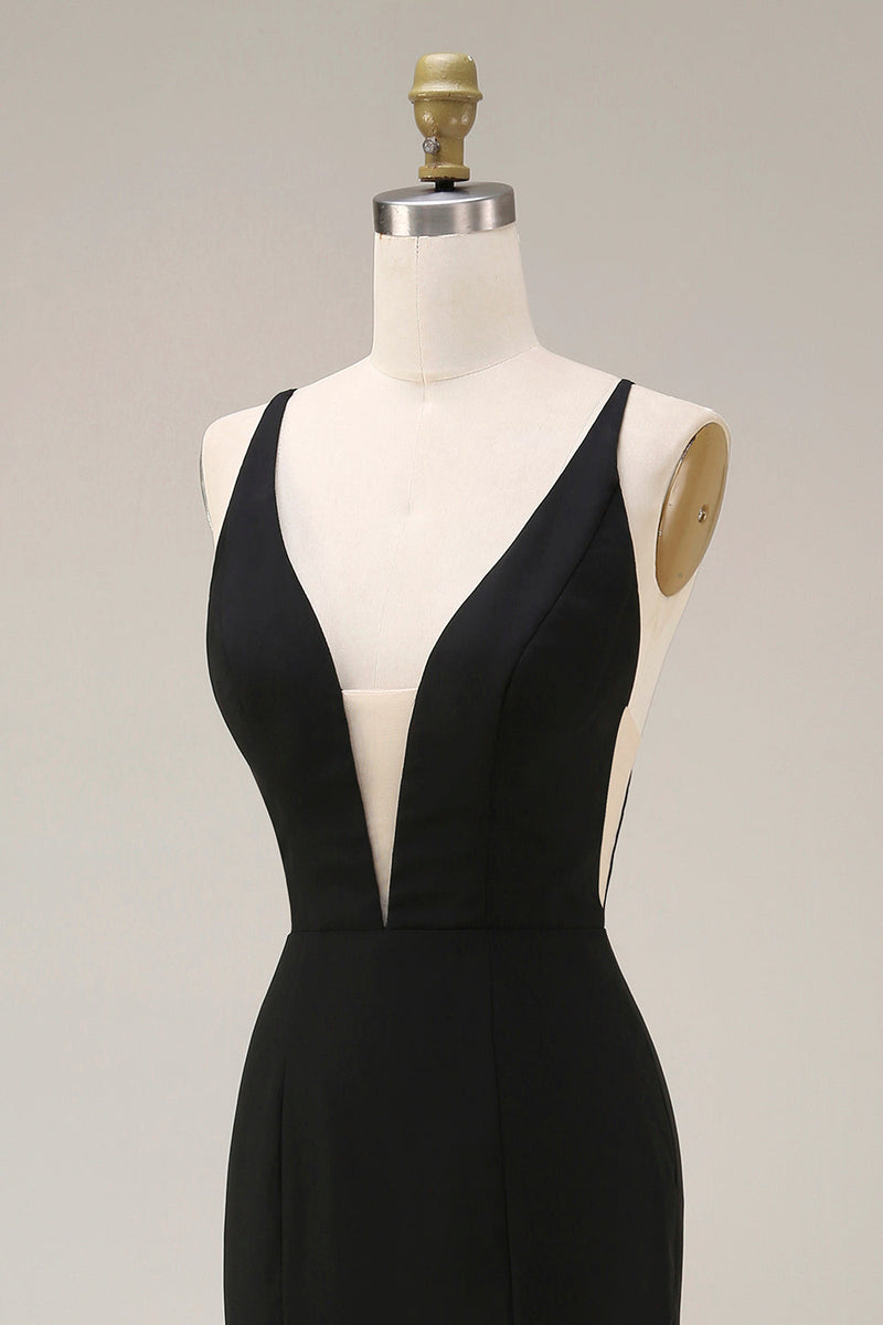 Laden Sie das Bild in den Galerie-Viewer, Schwarzes Meerjungfrauen-Satin-Langes Festkleid mit Spitze