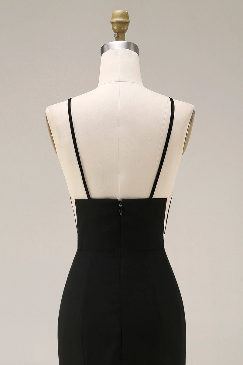 Laden Sie das Bild in den Galerie-Viewer, Schwarzes Meerjungfrauen-Satin-Langes Festkleid mit Spitze