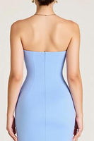 Laden Sie das Bild in den Galerie-Viewer, Himmelblaues Meerjungfrauen Hochzeitsgastkleid mit Rüschen und Schlitz