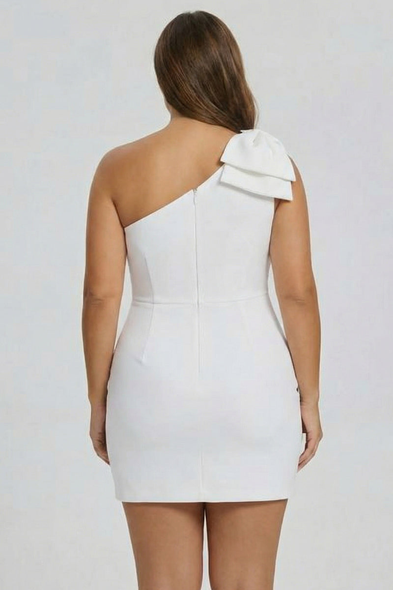 Laden Sie das Bild in den Galerie-Viewer, Weißes Bodycon Standesamtkleid mit einer Schulterschleife