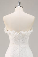 Laden Sie das Bild in den Galerie-Viewer, Weißes Kurzes A-Linie Trägerloses Spitze Standesamtkleid