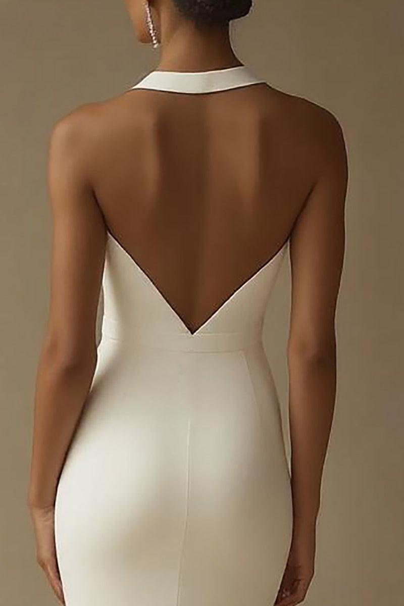 Laden Sie das Bild in den Galerie-Viewer, Meerjungfrau Weißes Brautkleid aus Satin mit Schlüsselloch und Schlitz